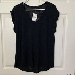 Harlowe & Graham Small Black Knit Short Cuff Sleeve Top V-Neck NWT